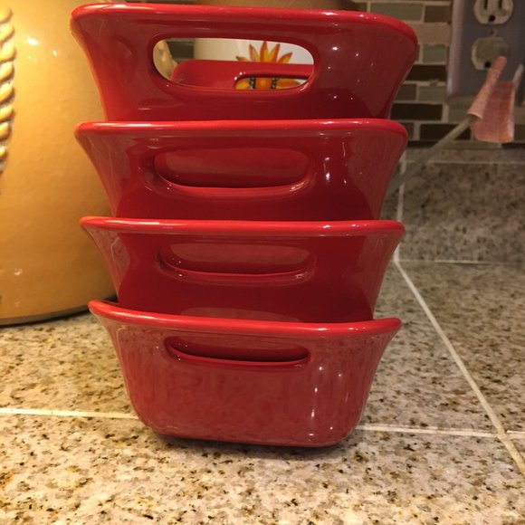 4 Rachael Ray Stoneware Square Casserole Red 12oz. Baking Dishes - Picture 1 of 5